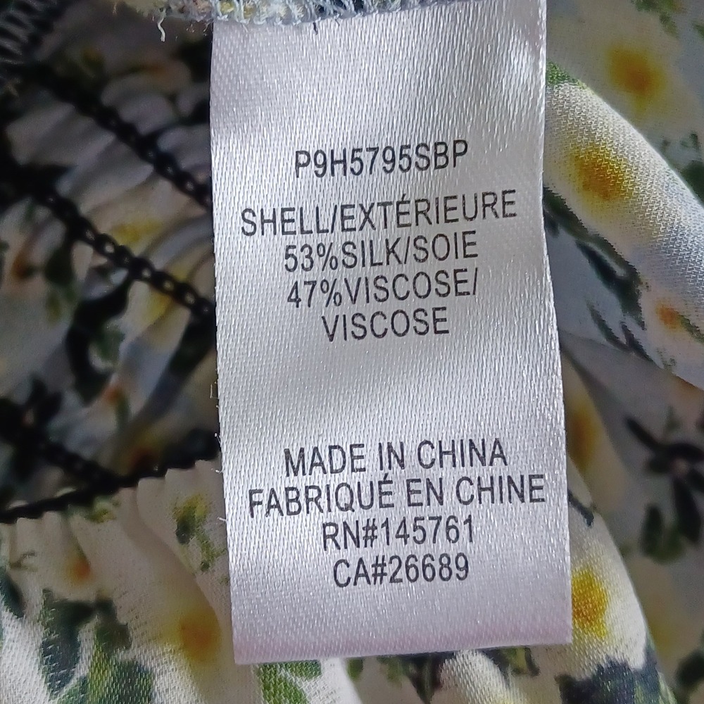 Parker Womens Silk Floral Smocked Peplum Blouse Black Daisy Balloon Sleeve Sz M - Picture 14 of 14